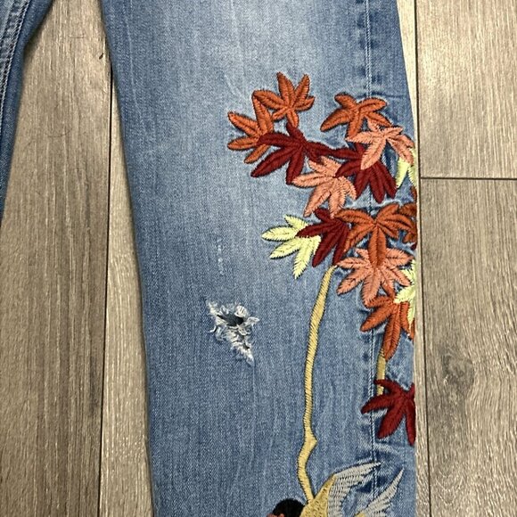 ZARA Women's Slim Boyfriend crop Jeans with Embroidery(Blue, US 4, EUR 36) - Picture 5 of 11